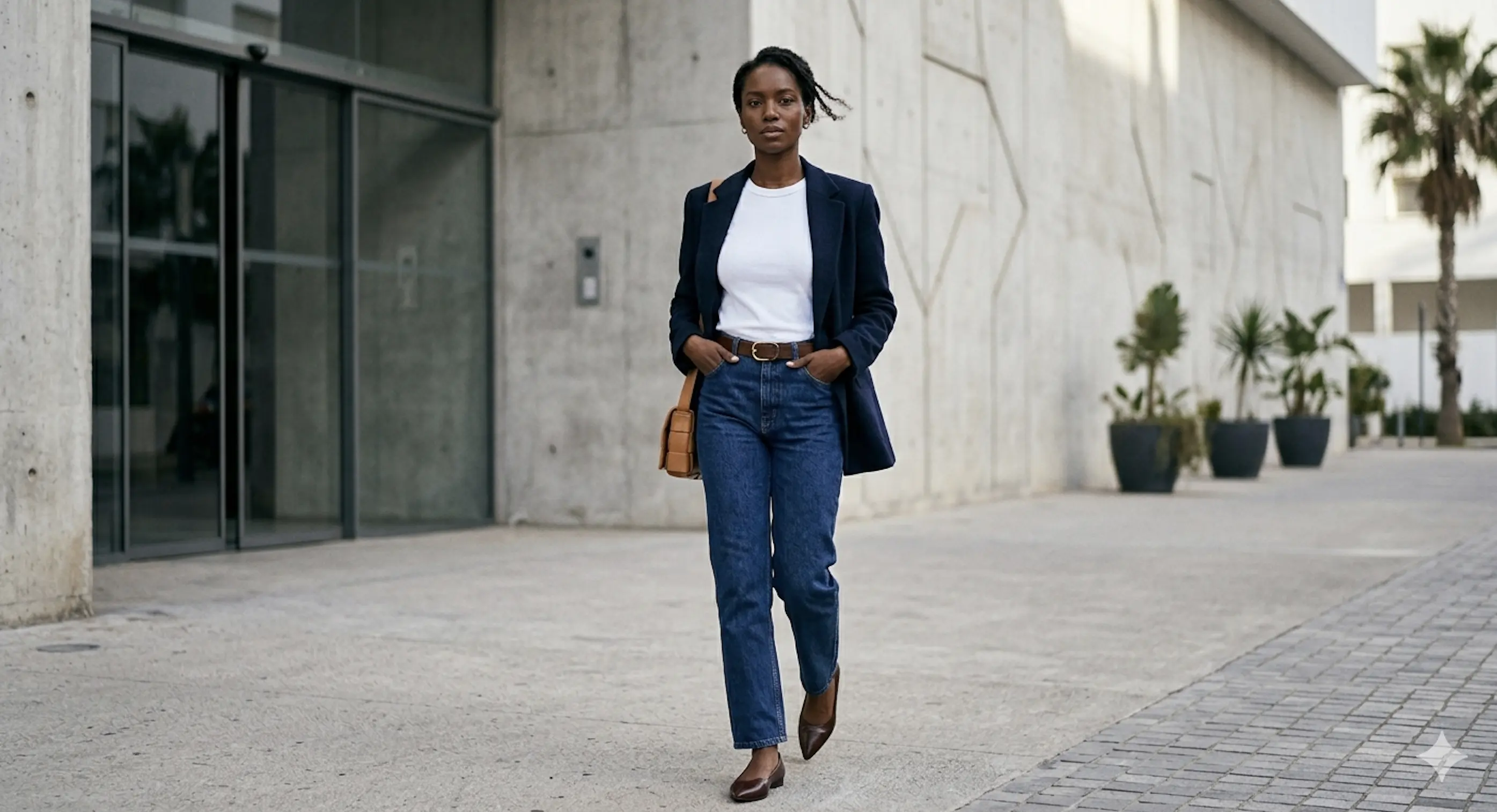 Casual denim and white tee outfit